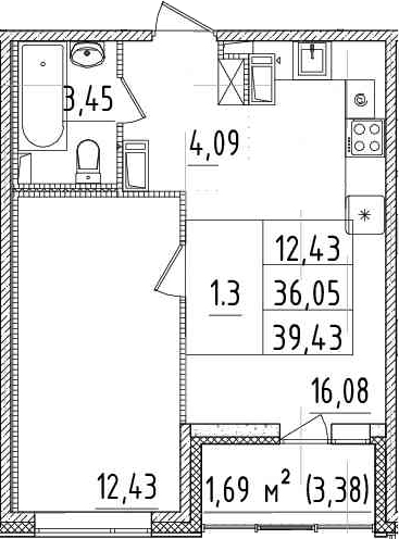 2Е-комнатная, 36.05 м²– 2