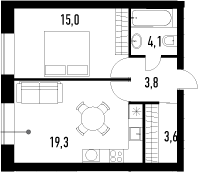 2Е-комнатная, 45.8 м²– 2