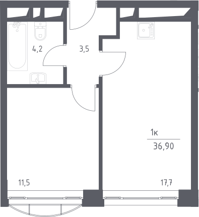 2Е-комнатная, 36.9 м²– 2