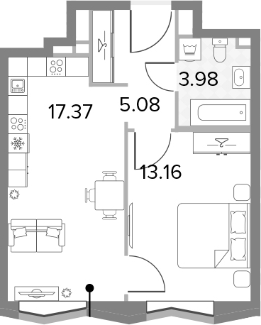 2Е-комнатная, 39.59 м²– 2