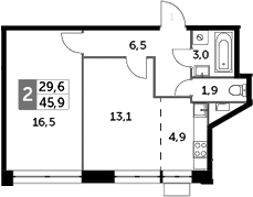 2Е-комнатная, 45.9 м²– 2