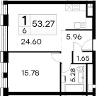 2Е-комнатная, 53.27 м²– 2
