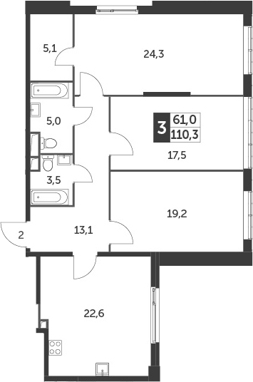 4Е-комнатная, 110.3 м²– 2