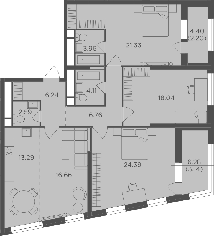 4Е-комнатная, 122.71 м²– 2