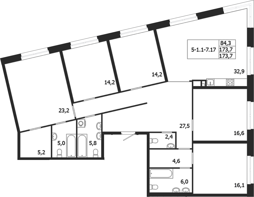 Купить 5-комнатную квартиру в новостройке 173.7 м², ул Профессора Попова, в  Санкт-Петербурге, у метро Петроградская