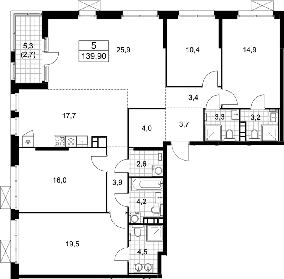 Купить 5-комнатную квартиру в новостройке 122.4 м², поселение Сосенское, ул  Липовый парк, в Москве, у метро Ольховая