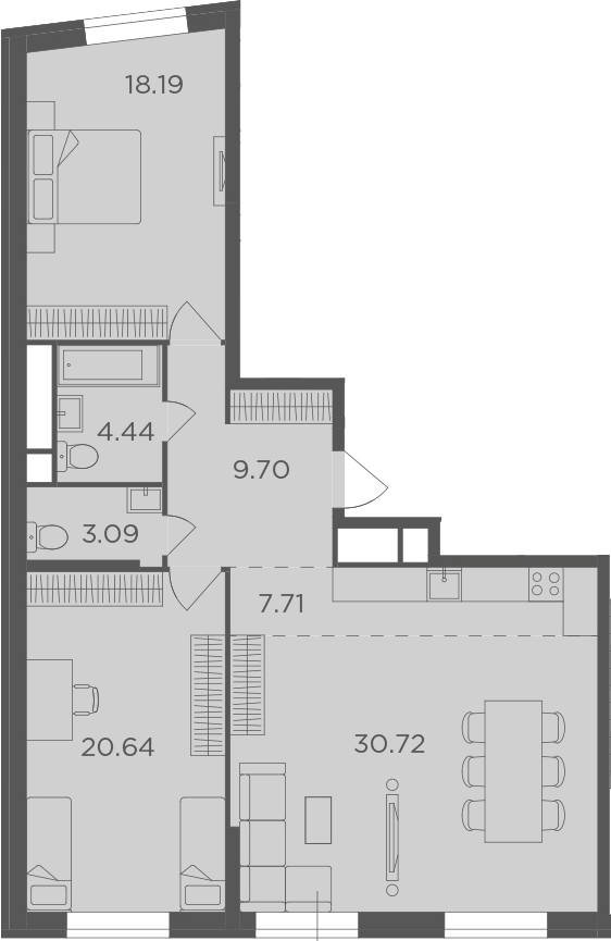 3Е-комнатная, 94.49 м²– 2