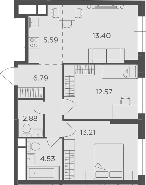 3Е-комнатная, 58.97 м²– 2