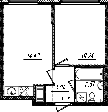 2Е-комнатная, 31.43 м²– 2