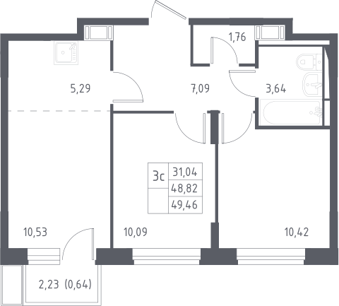 3Е-комнатная, 49.46 м²– 2