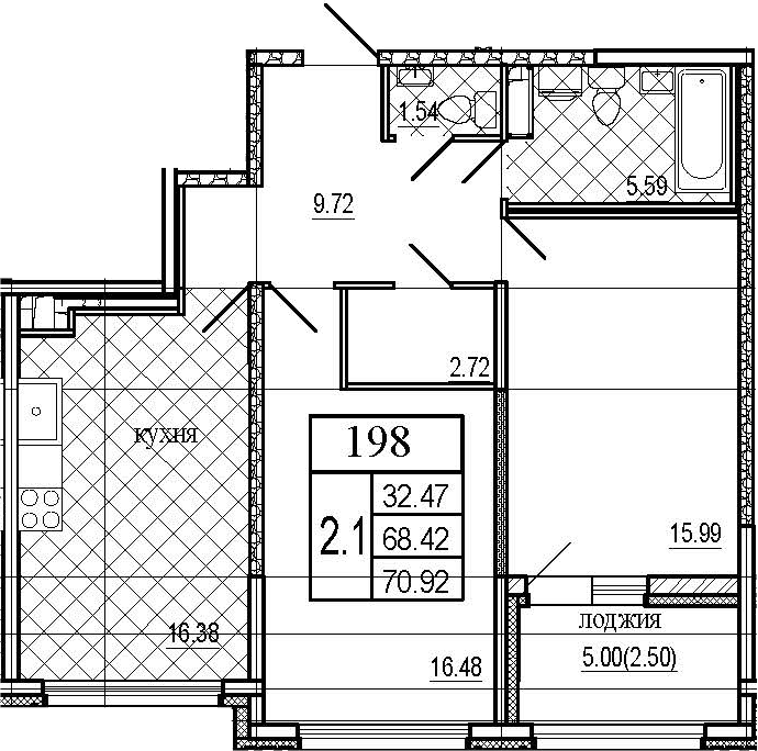 3Е-комнатная, 70.92 м²– 2
