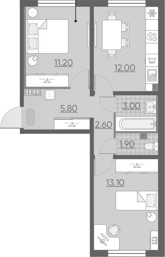 2-комнатная квартира, 49.6 м², 1 этаж – Планировка