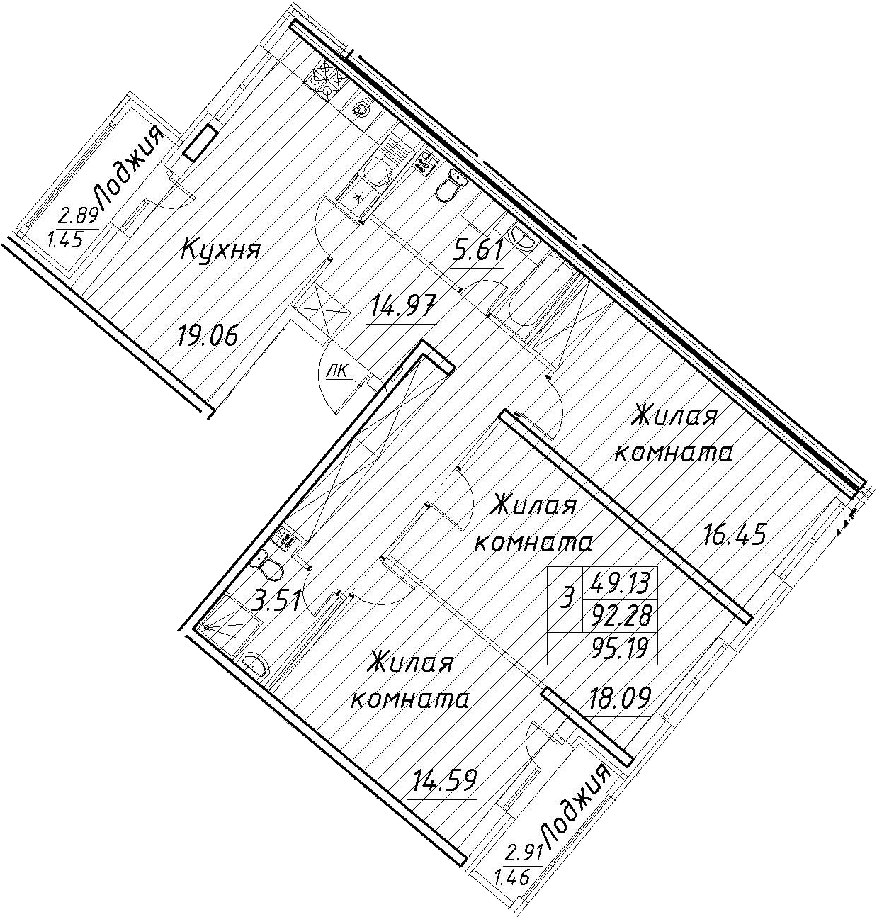 Купить 4-комнатную квартиру в новостройке 95.19 м², ул Глухарская, в  Санкт-Петербурге, у метро Комендантский проспект