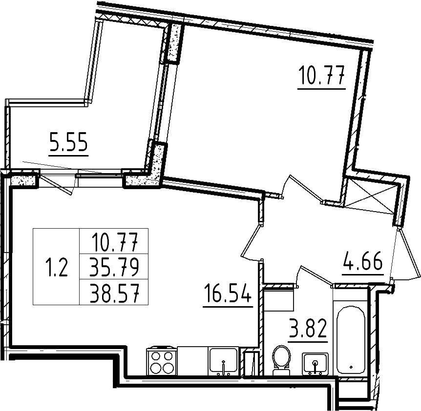 2Е-к.кв, 35.79 м²