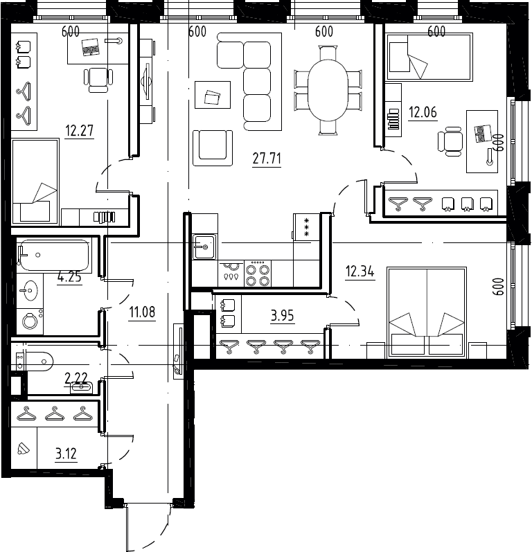 4Е-комнатная квартира, 89 м², 5 этаж – Планировка