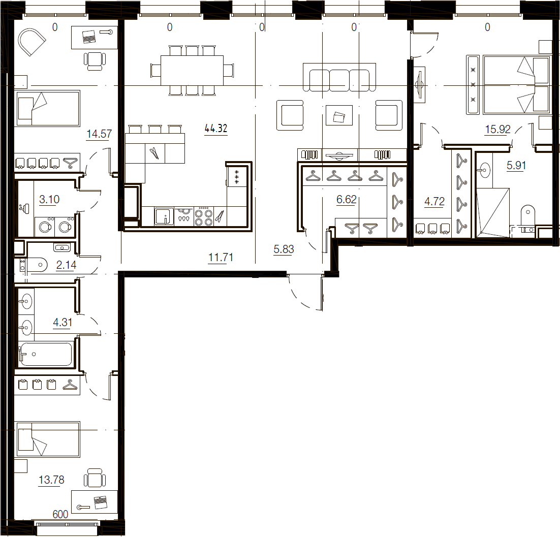 Купить 4-комнатную квартиру в новостройке 127.92 м², Малоохтинский пр-кт, в  Санкт-Петербурге, у метро Новочеркасская