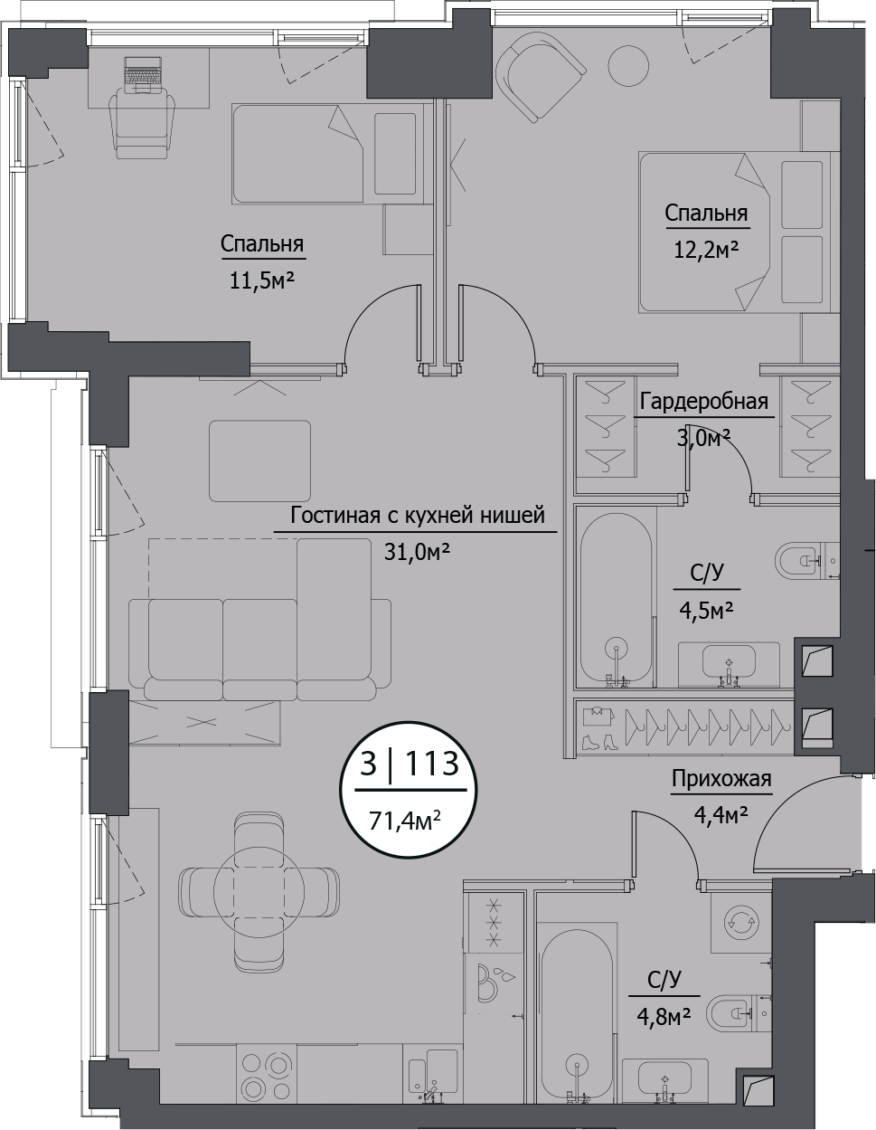 Купить 3-комнатную квартиру в новостройке 71.03 м², 1-й Сетуньский проезд,  в Москве, у метро Лужники