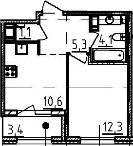 1-комнатная, 35.1 м²– 2