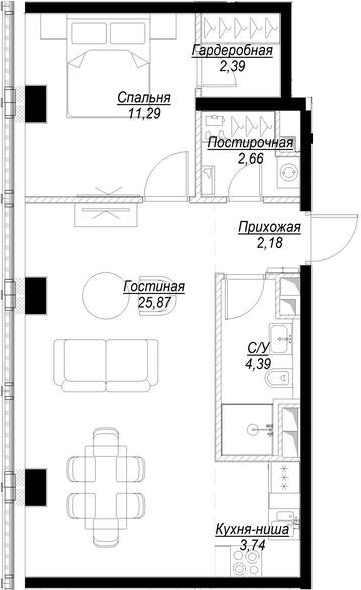 2Е-комнатная, 52.52 м²– 2