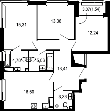 4Е-комнатная, 87.47 м²– 2