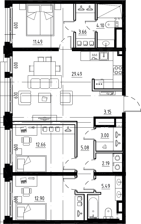4Е-к.кв, 93.21 м², 8 этаж