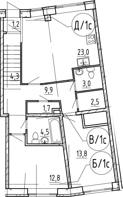 3Е-комнатная, 76.7 м²– 2