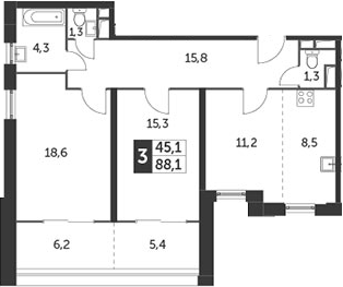 3Е-комнатная, 88.1 м²– 2