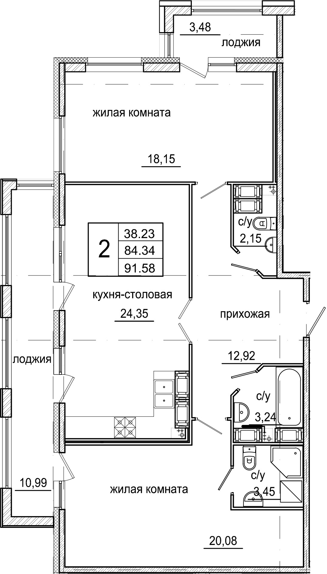 3Е-комнатная, 91.58 м²– 2