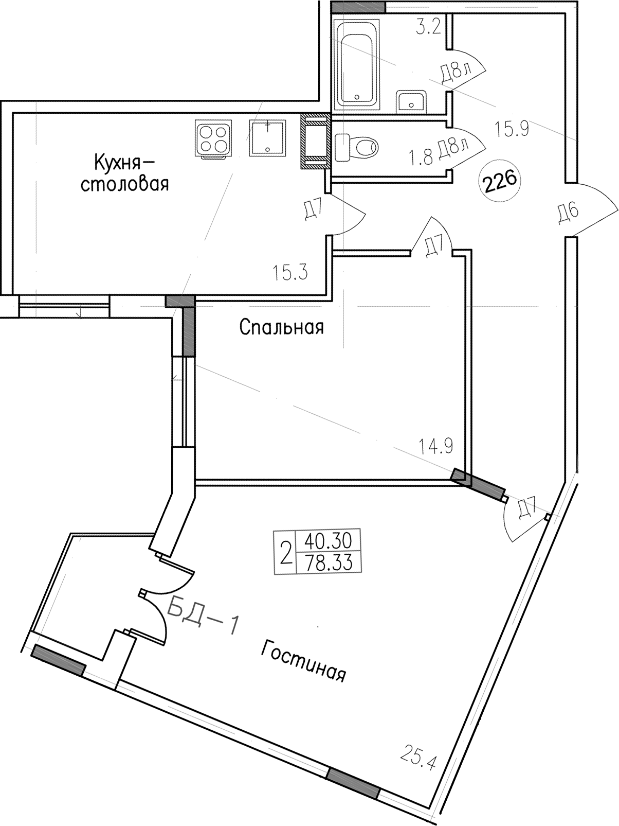 3Е-комнатная, 78.33 м²– 2