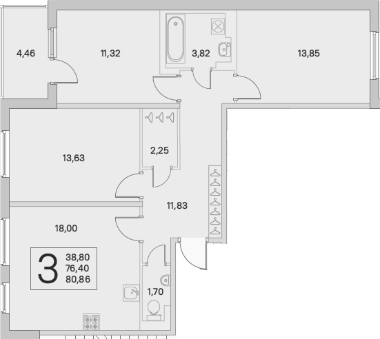 4Е-комнатная, 76.4 м²– 2