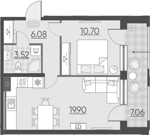 2Е-комнатная, 47.26 м²– 2