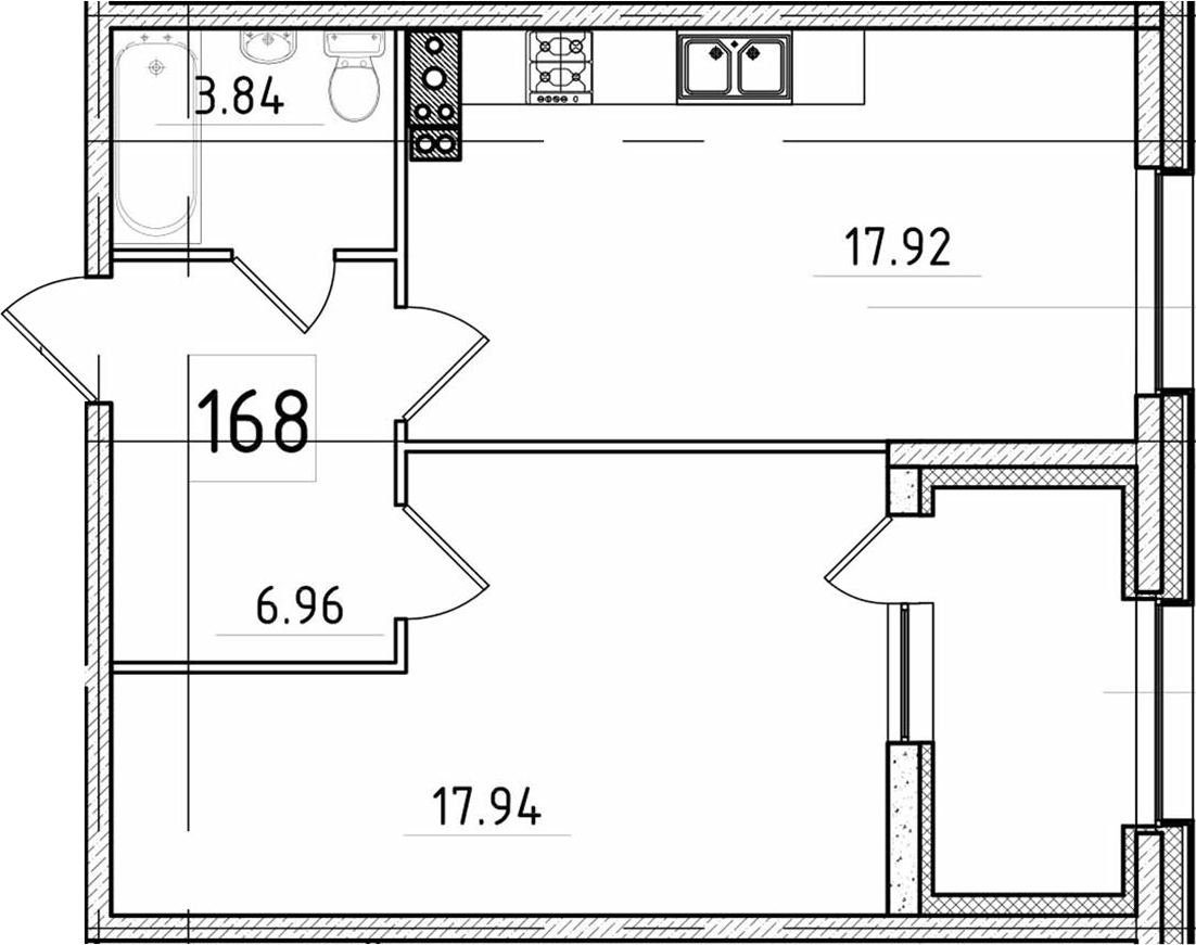 2Е-комнатная, 49.13 м²– 2