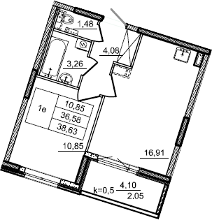 2Е-комнатная, 38.63 м²– 2