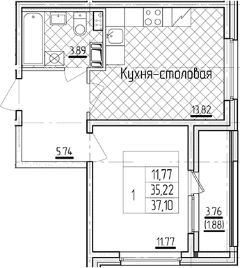 2Е-комнатная, 37.1 м²– 2