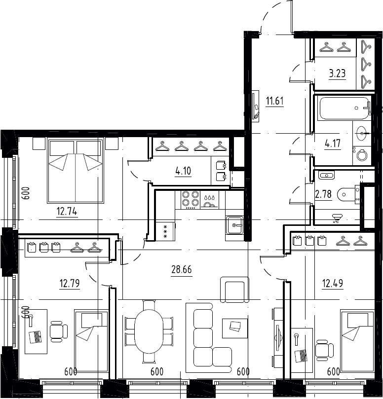 4Е-к.кв, 92.57 м², 7 этаж