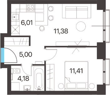 2Е-комнатная, 37.98 м²– 2
