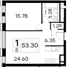 2Е-комнатная, 53.3 м²– 2