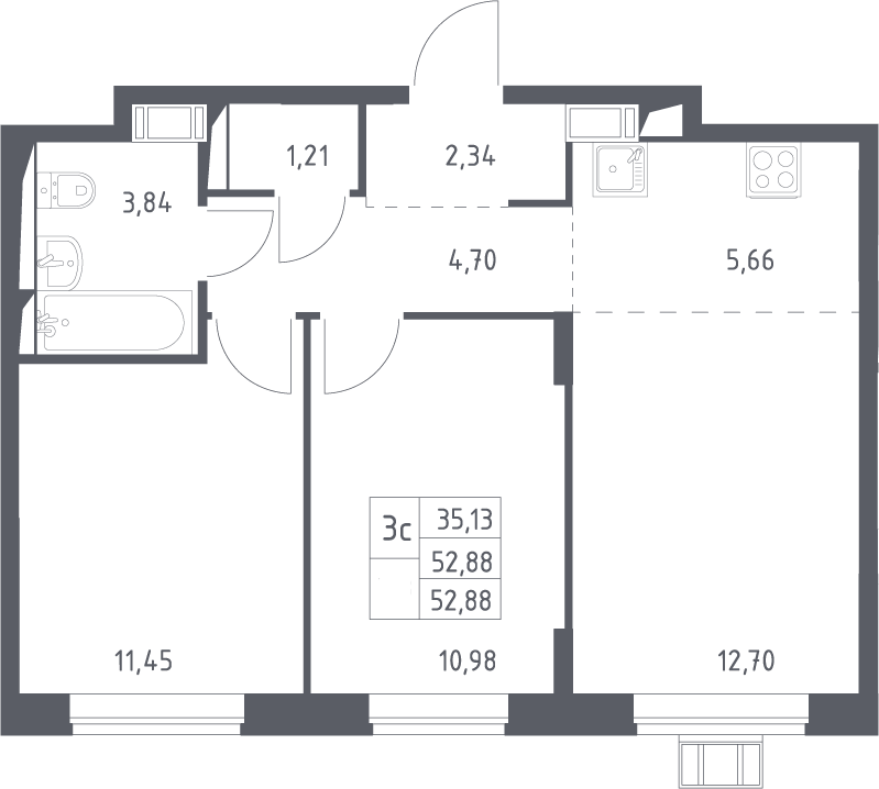 3Е-к.кв, 52.88 м²