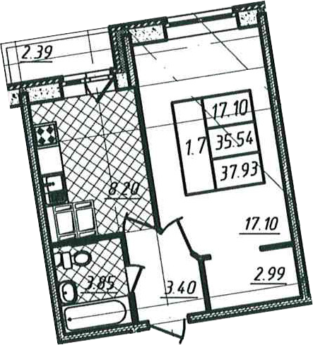 1-к.кв, 35.54 м², 18 этаж