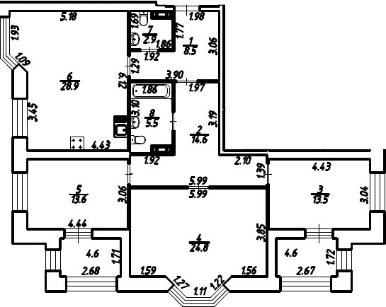 3-комнатная, 116.9 м²– 2
