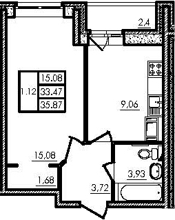 1-к.кв, 34.67 м², 16 этаж