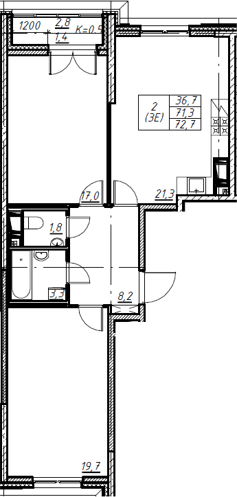 3Е-комнатная, 72.7 м²– 2