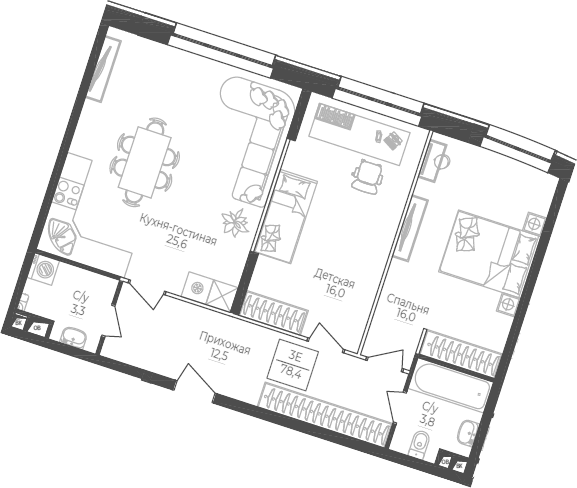 3Е-комнатная, 78.4 м²– 2