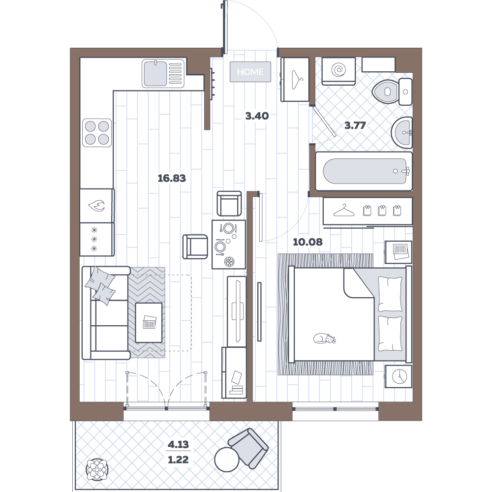 2Е-комнатная, 35.3 м²– 2