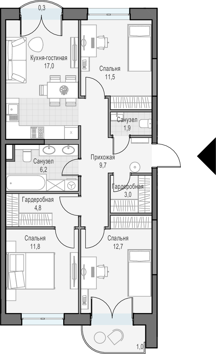 4Е-комнатная, 79.3 м²– 2